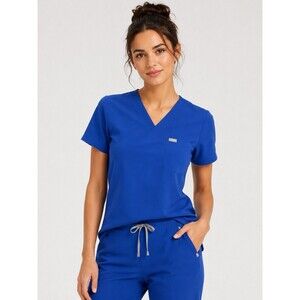 FIGS Catarina One Pocket Scrub Top Women’s Large Denim Blue Medical Uniform